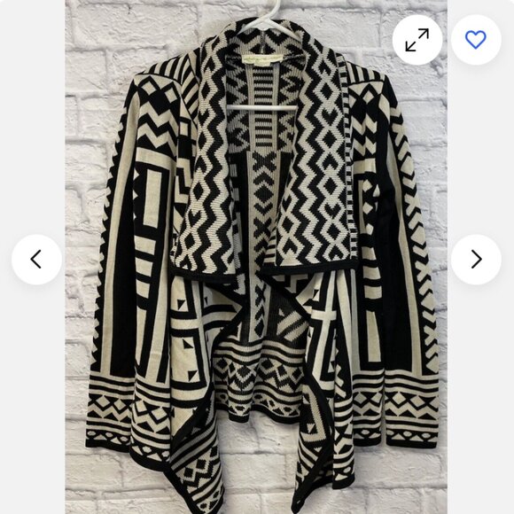 Staring at stars black % cream knit open pattern cardigan - Picture 1 of 5